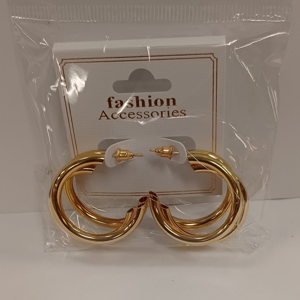 Tri-Hoop Design Earrings - Gold